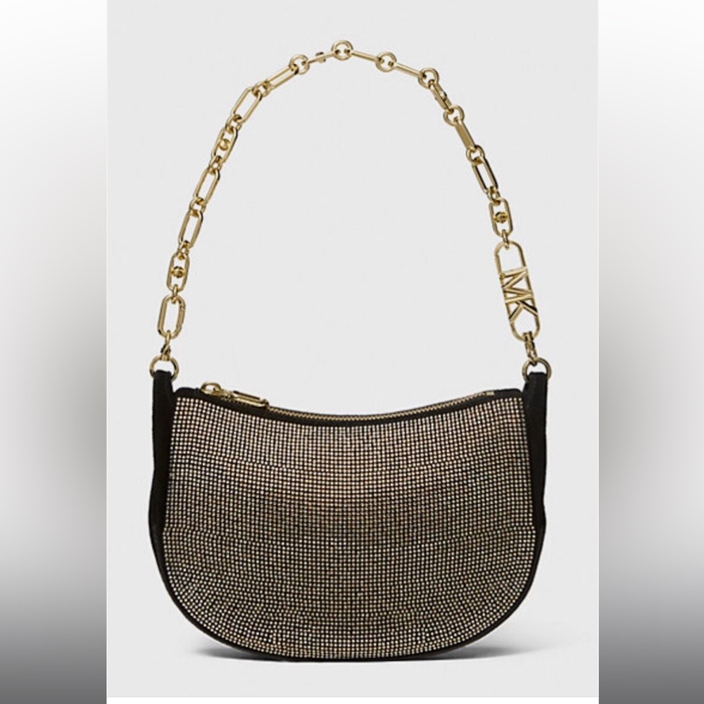 Michael Kors Leather Kendall Small Bracelet Chain Pouchette rhinestone